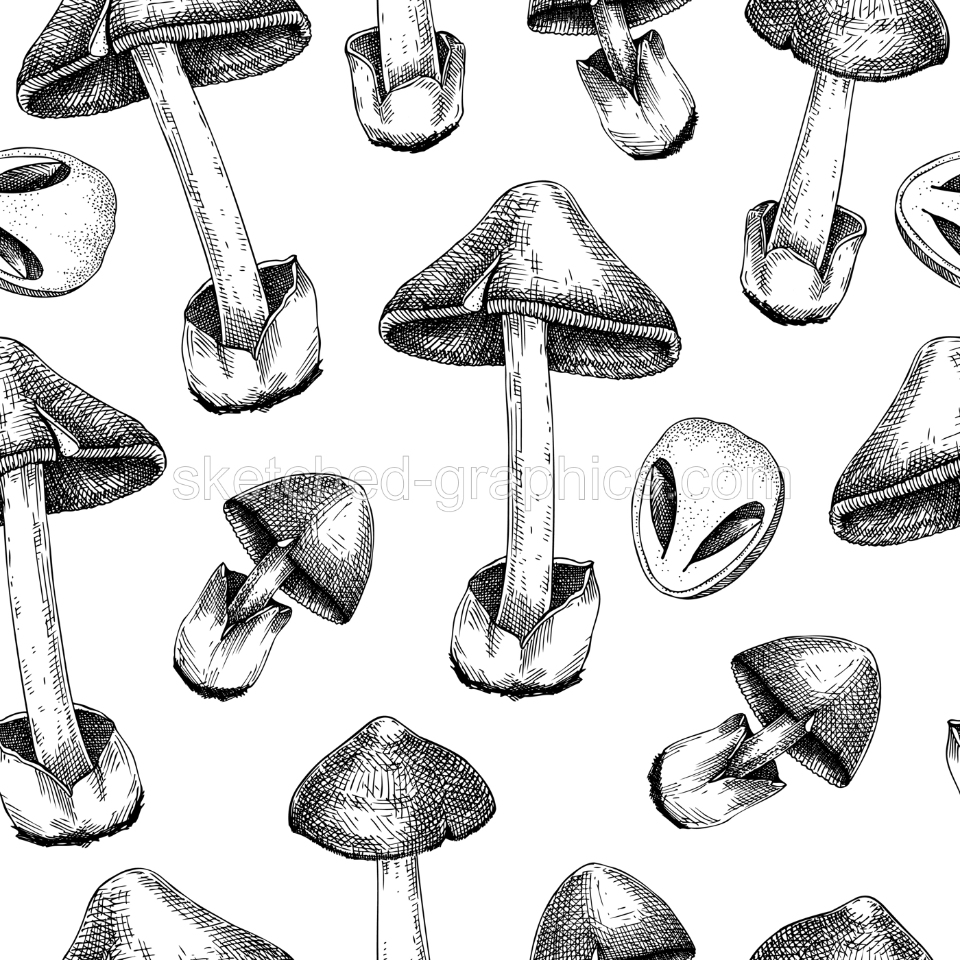 Straw mushroom texture design. Edible fungus background. Fungal protein, mycoprotein source. Edible mushroom seamless pattern. Healthy food and plant-based meat substitutes illustration for packaging  Illustration